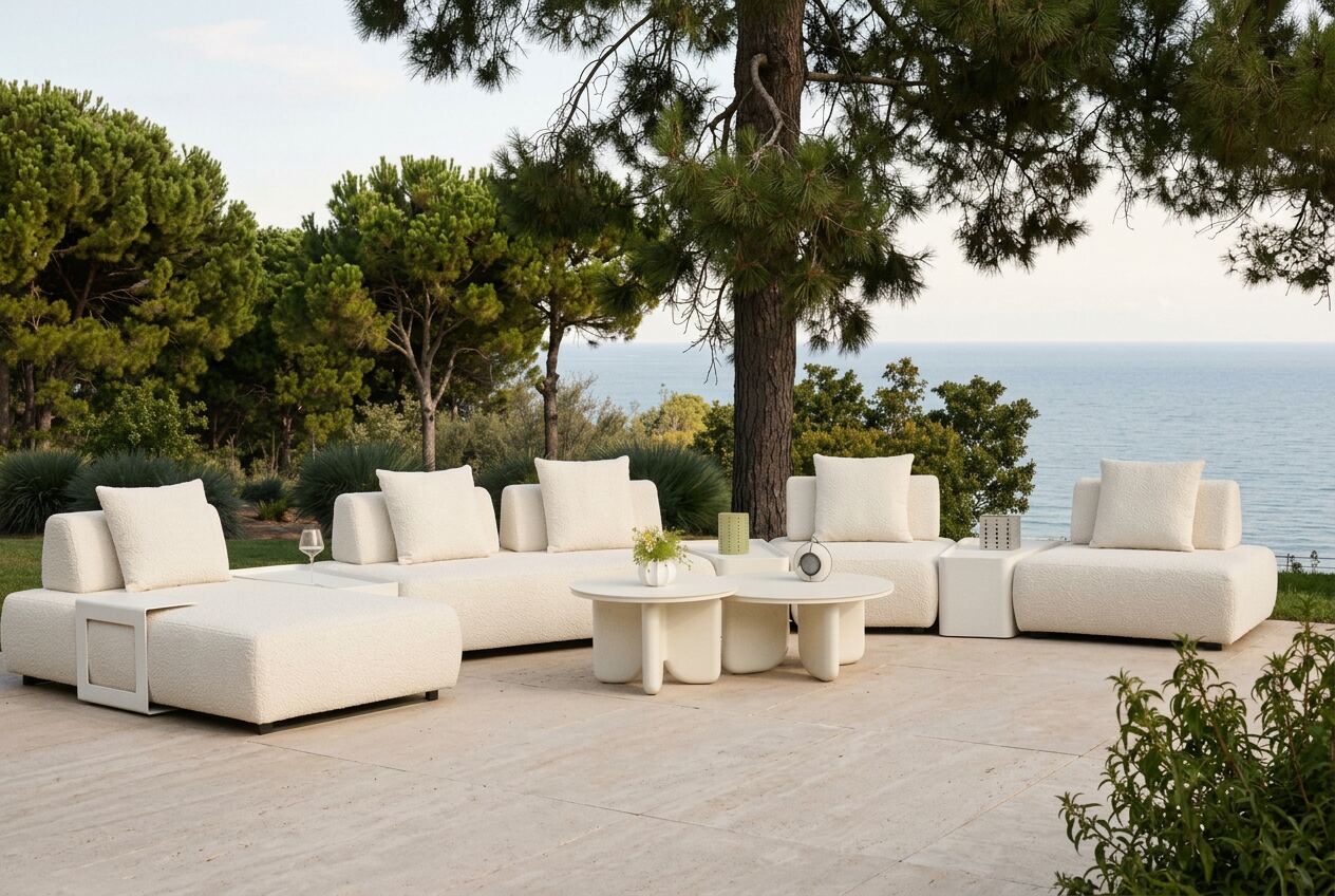 Sala modular de exterior en bouclé ivory